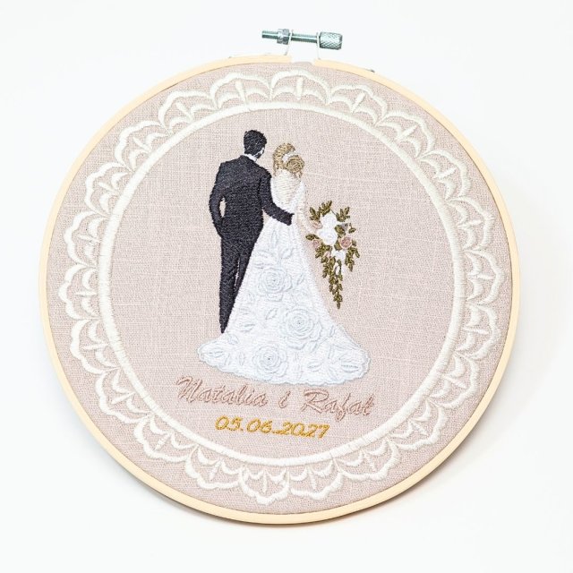 Ślubna, indywidualna dedykacja, haft w tamborku 20 cm