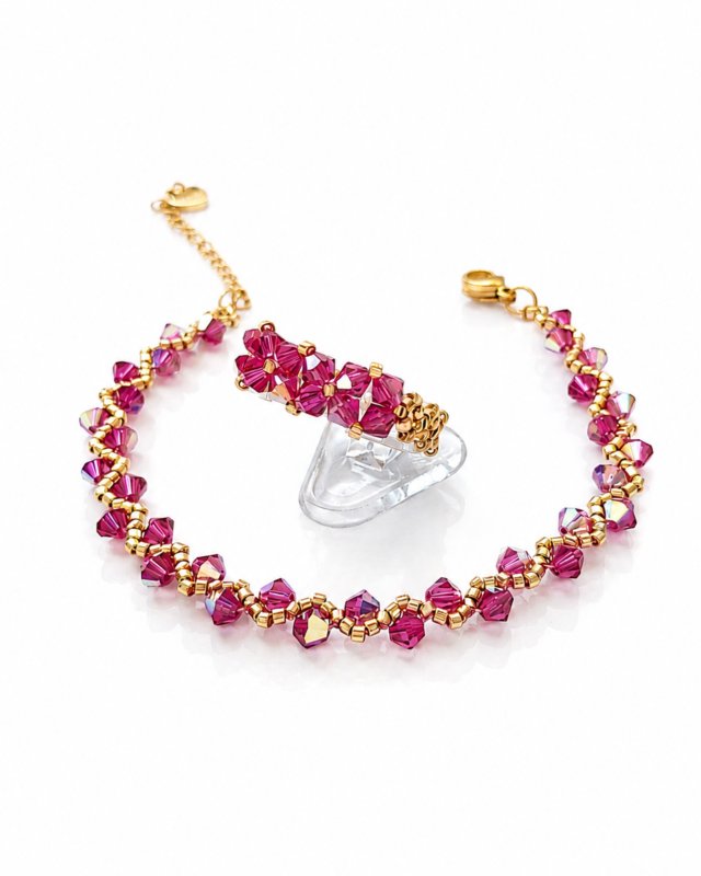 Różowy Komplet Biżuterii z kryształów Preciosa Fuchsia AB