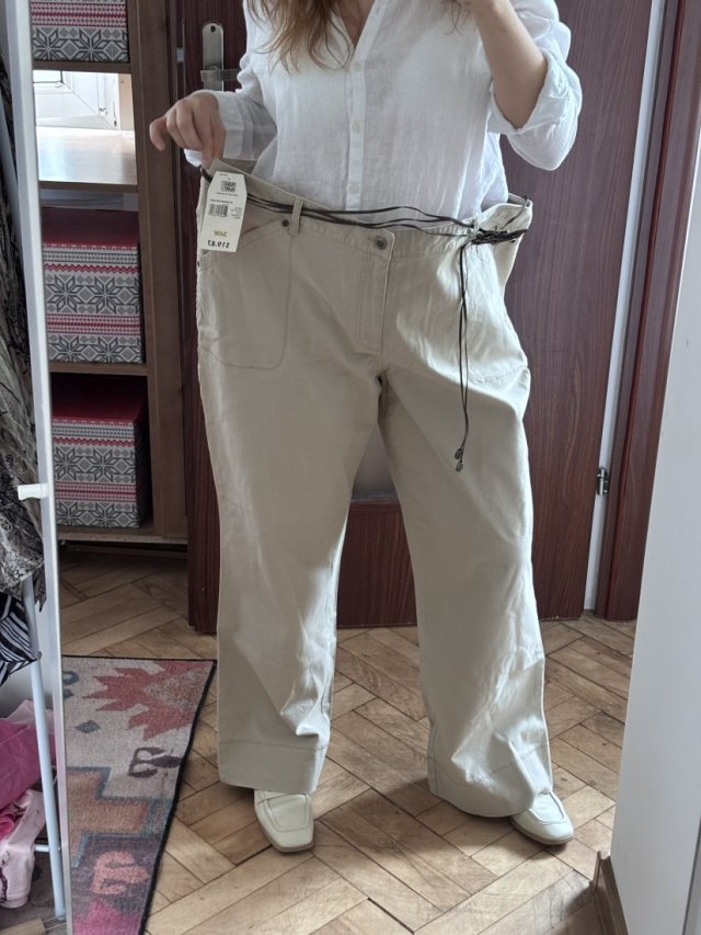 Beżowe spodnie Faded Glory Stretch 24W Plus Size szerokie nogawki