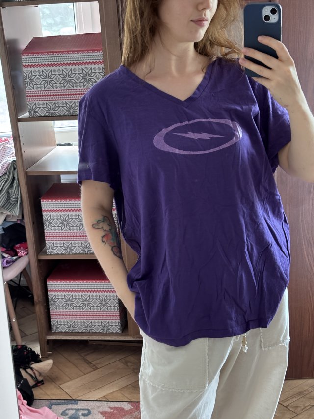 Fioletowa bluzka z dekoltem V Plus Size 4XL, bawełniana