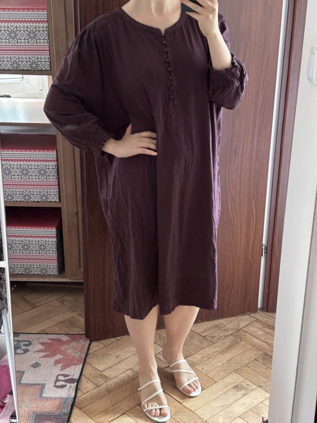 sukienka midi Plus Size 8-9XL bordowa z guzikami J.Jill Rozmiar 9XL / 58 / 30