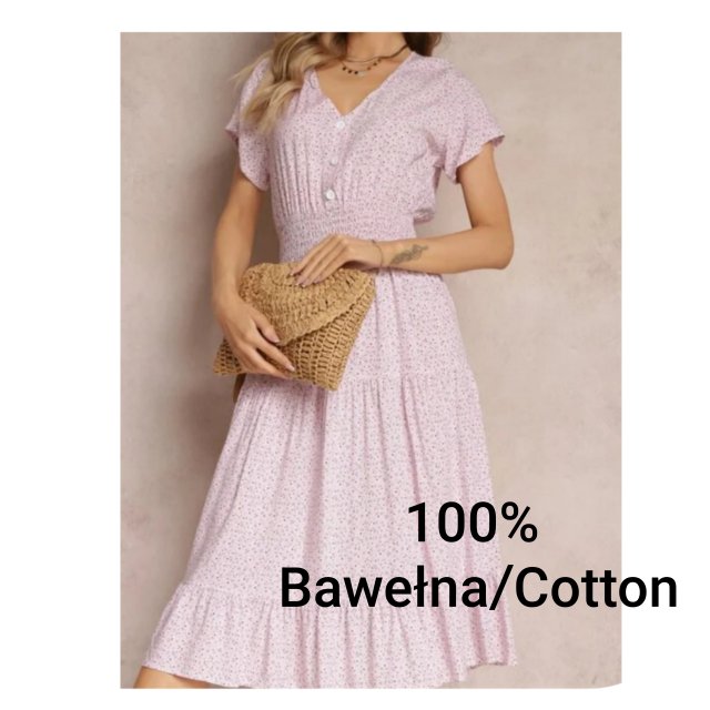 Różowa Sukienka Midi Letnia XL XXL Bawełna