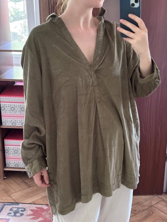 Oliwkowa sztruksowa koszula tunika J.Jill bawełna plus size oversize 8XL / 56 / 28