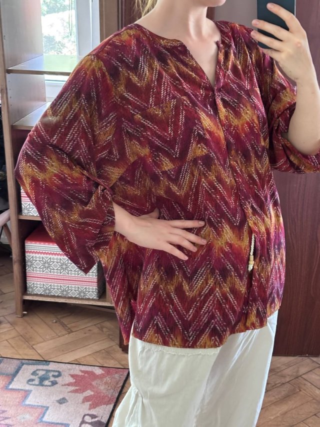 Bordowa wzorzysta koszula boho zygzaki merlot plus size