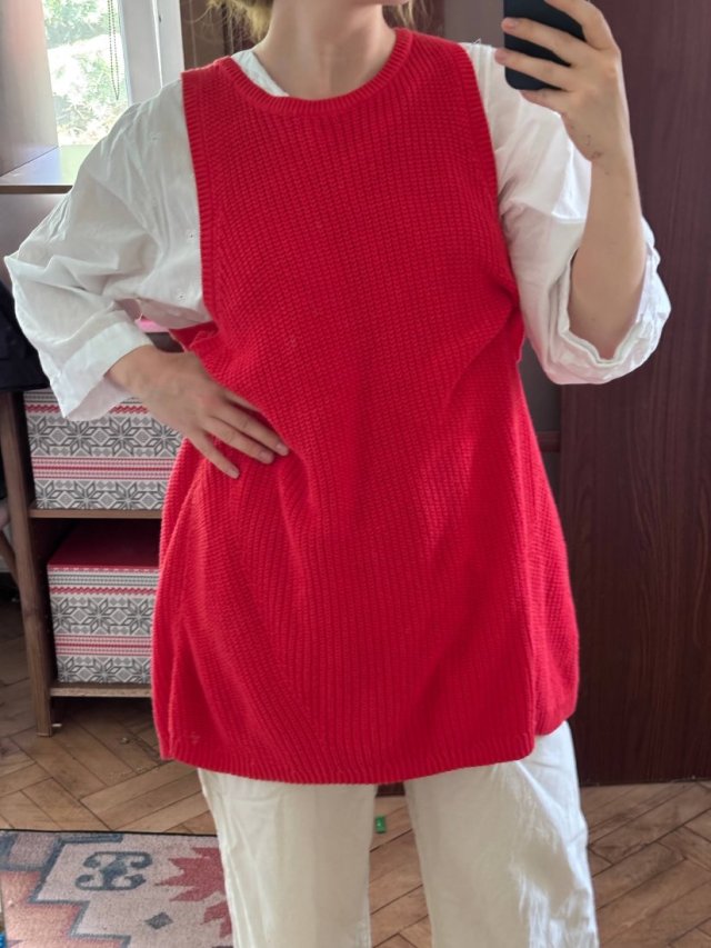 Czerwona długa kamizelka AVA & VIV bawełna plus size oversize 8XL / 56 / 28
