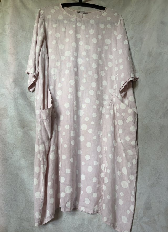 100 % Linen - ZELANTE - pudrowy róż groszki kieszenie rozmiar 44