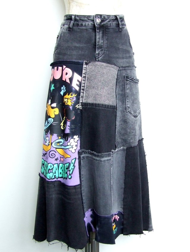 długa czarna spódnica denim r.38