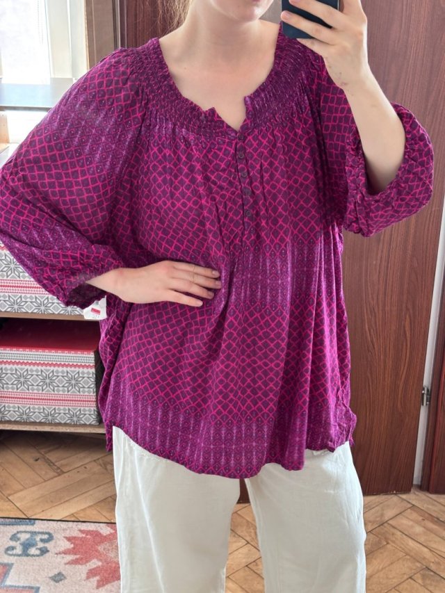 Fioletowa bluzka Faded Glory 4X (26W-28W) Plus Size wzór guziki 7XL / 54 / 26