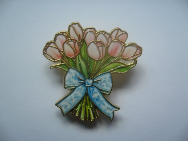 METALOWA EMALIOWANA PIN PRZYPINKA BUKIET TULIPANÓW