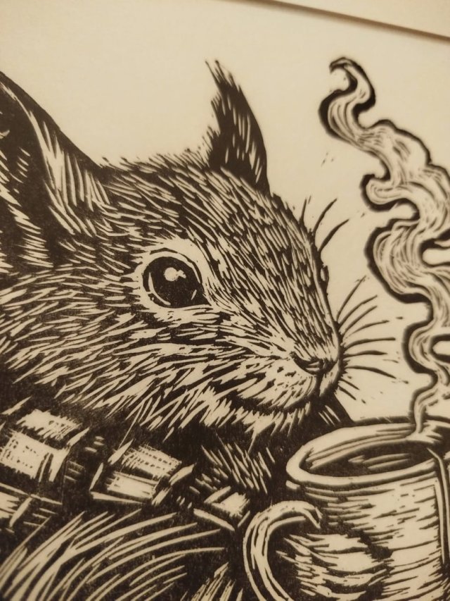 Wiewiórka, wiewióra Jesieniara - Linoryt, ilustracja, grafika, obrazek, obraz, sztuka, plakat, dekoracje