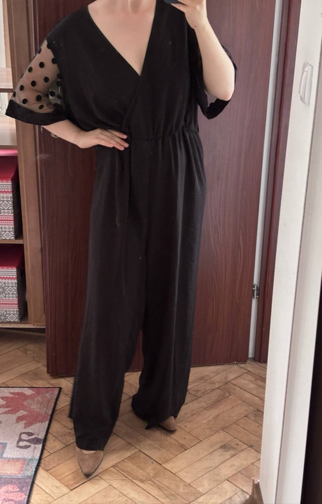 Shein Curve Czarny Kombinezon Plus Size 4XL z Tiulowymi Rękawami 4XL / 48 / 20