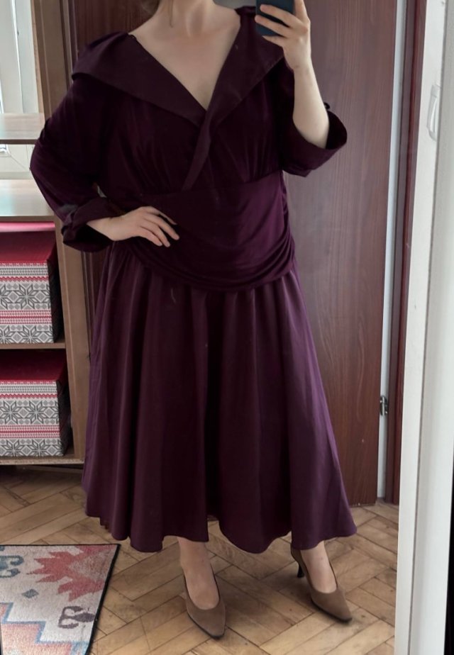 Jessica Howard Bordowa Sukienka Midi Plus Size 24W z Kołnierzem 6XL / 52 / 24