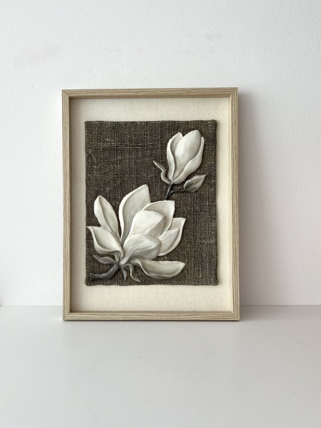 Botanika | Magnolia – obraz strukturalny 3D w ramie
