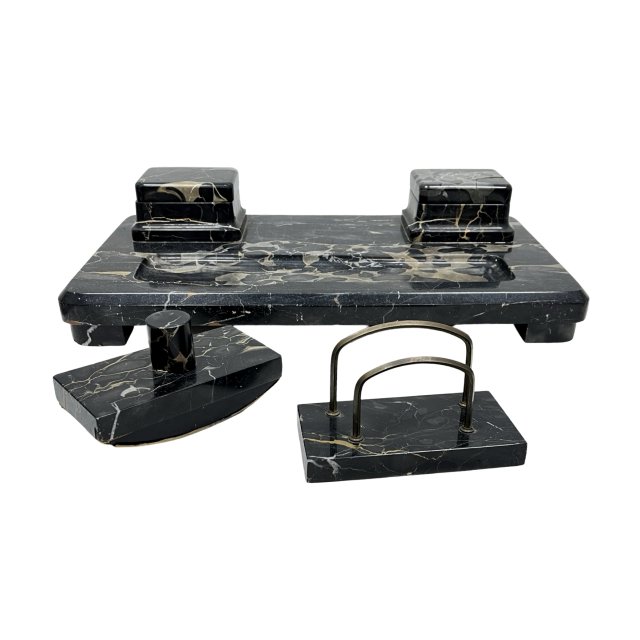 Garnitur Gabinetowy Art Deco Marmur Portoro Włochy Lata 30. Stan Dobry