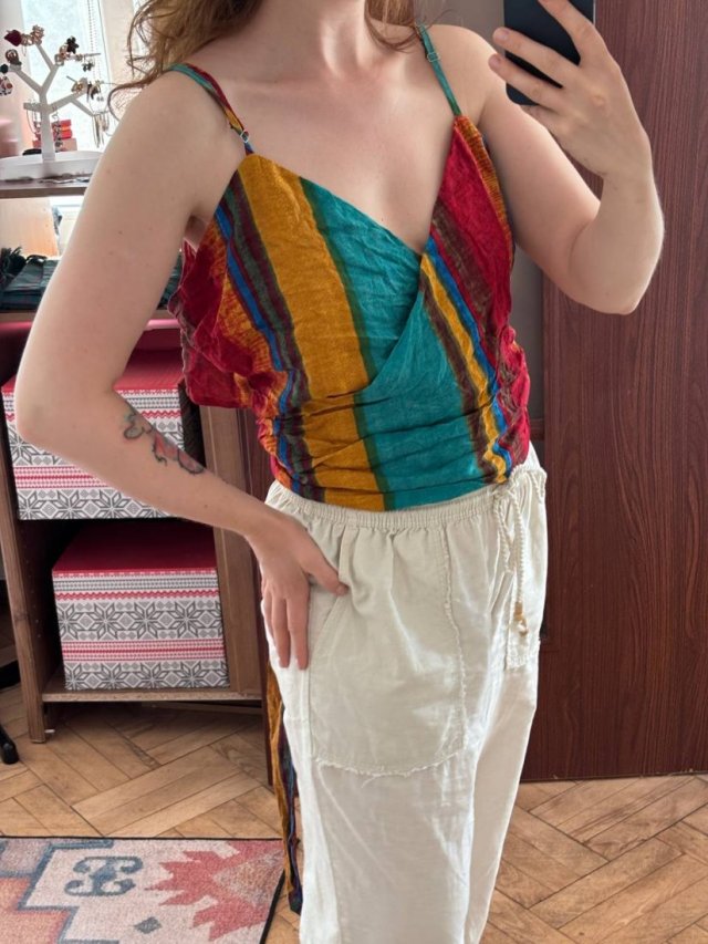 Cider Kolorowy Top w Paski z Wiązaniem Plus Size 4XL / 48 / 20