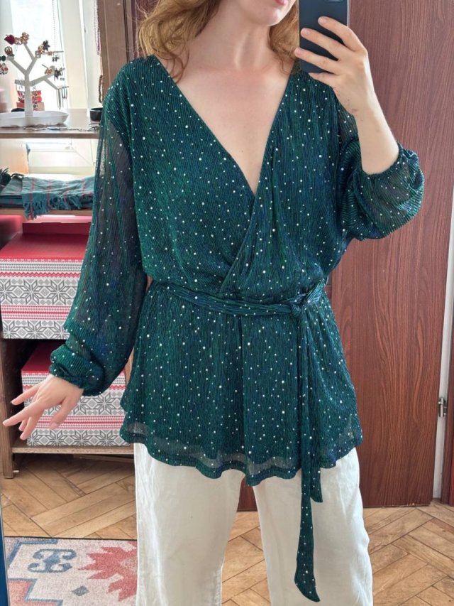 BloomChic Zielona Bluzka w Groszki Plus Size 7XL / 54 / 26