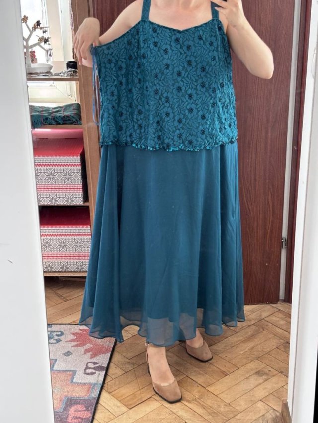 Roaman's Błękitna Koronkowa Sukienka Plus Size 6XL / 52 / 24