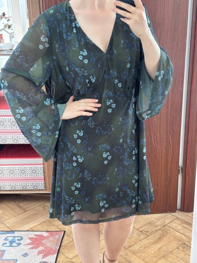 Cider Zielona Sukienka w Kwiaty Tiulowa Plus Size  4XL / 48 / 20