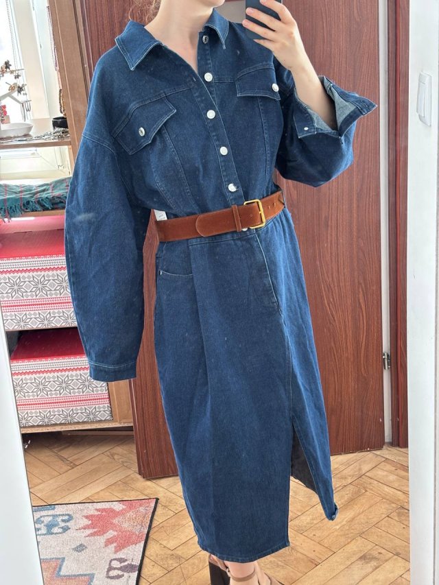 Eloquii Jeansowa Sukienka Koszulowa Plus Size 6XL / 52 / 24