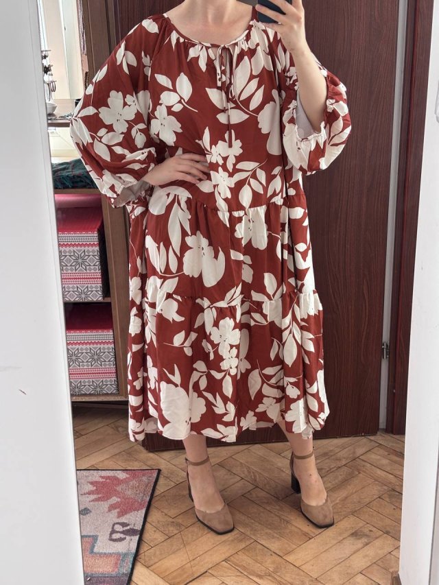 BloomChic Bordowa Sukienka w Białe Kwiaty Plus Size US 9XL / 58 / 30