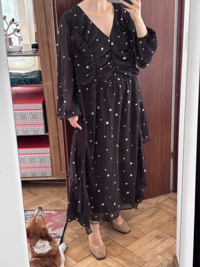 Eloquii Elements Czarna Sukienka w Białe Groszki Plus Size 6XL / 52 / 24