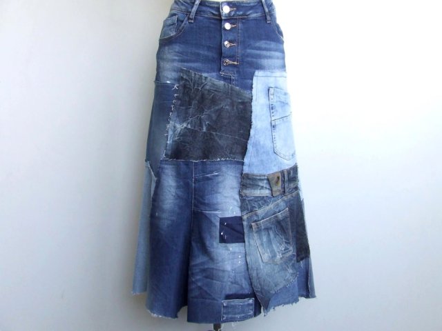 nowa długa patchworkowa spódnica jeans 44