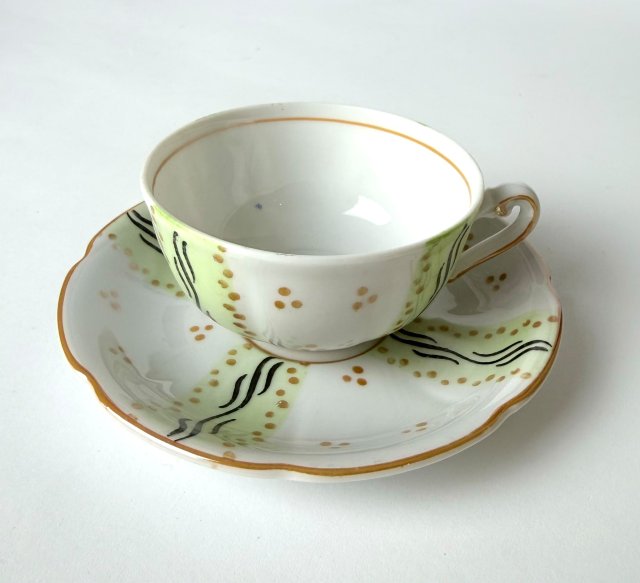 Stara Filiżanka ze spodkiem Oscar Schlegelmilch ręcznie malowana Niemcy 1925 Art Deco