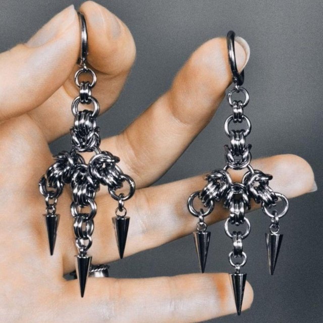 Kolczyki chainmaille z kolcami ze stali chirurgicznej gothic industrial dark fairycore