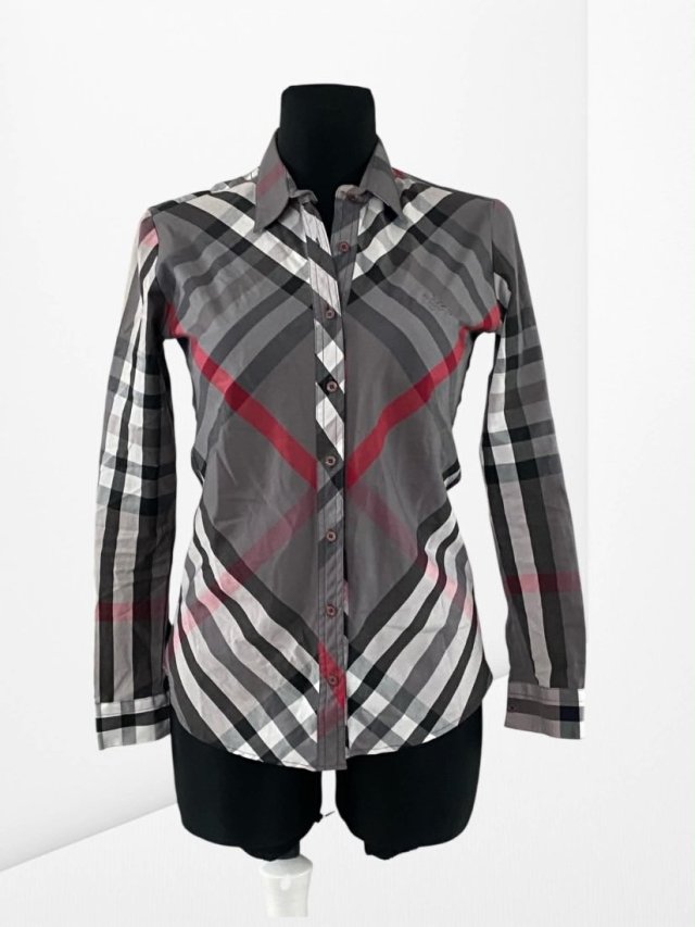 Burberry dopasowana koszula damska podwijany rękaw slim fit Check cotton shirt – rozmiar S