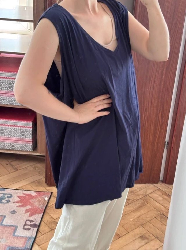 Granatowy top bez rękawów Roaman's 4X Plus Size V-neck oversize 8XL / 56 / 28