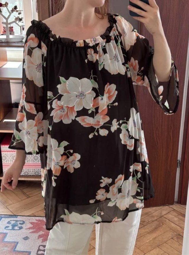 White Mark Tunika Szyfonowa Kwiaty 4-6XL Plus Size 6XL / 52 / 24