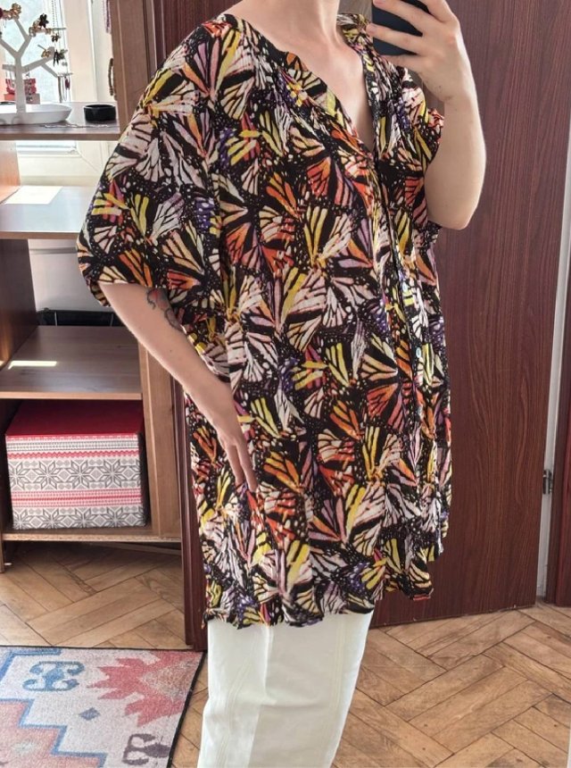 Roaman's Bluzka 28W Wiskoza Motyle Kolorowa Plus Size 8XL / 56 / 28
