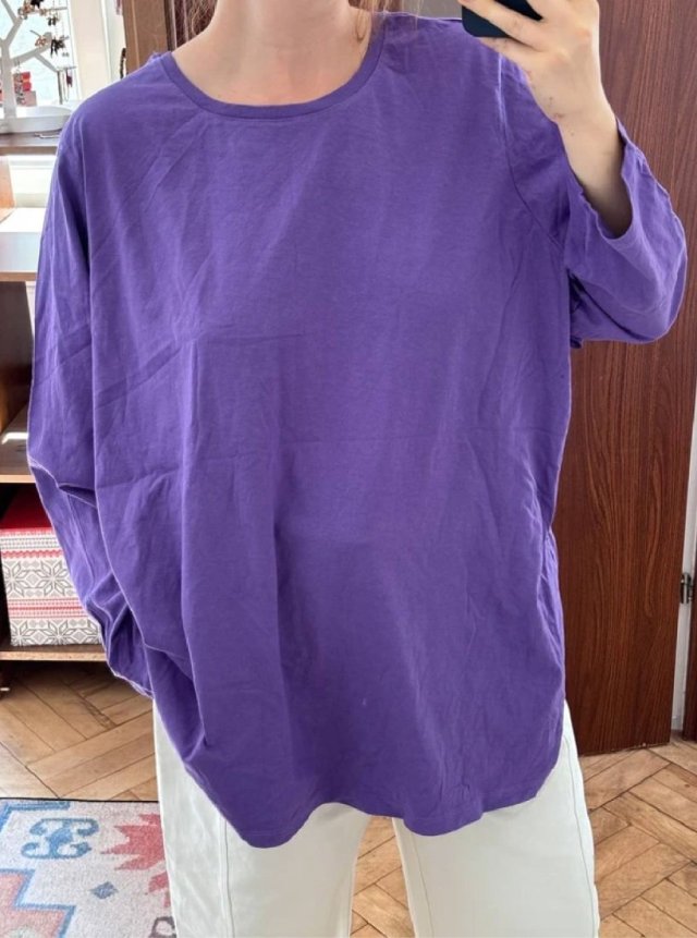 Woman Within Bluzka Bawełniana Fioletowa Basic Plus size