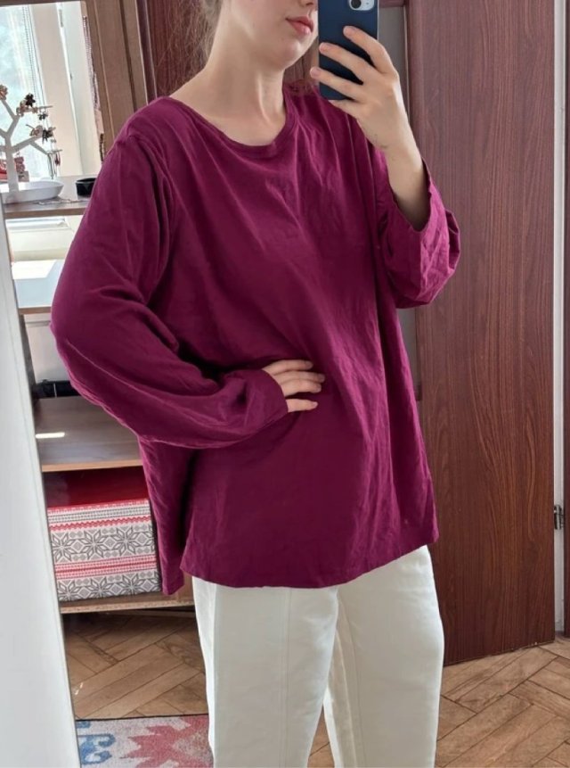 Woman Within Bordowa Bluzka Longsleeve Plus Size 9XL / 58 / 30