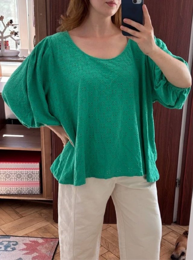 Ava & Viv Zielona Bluzka Ażurowa Plus Size 4X 6XL / 52 / 24