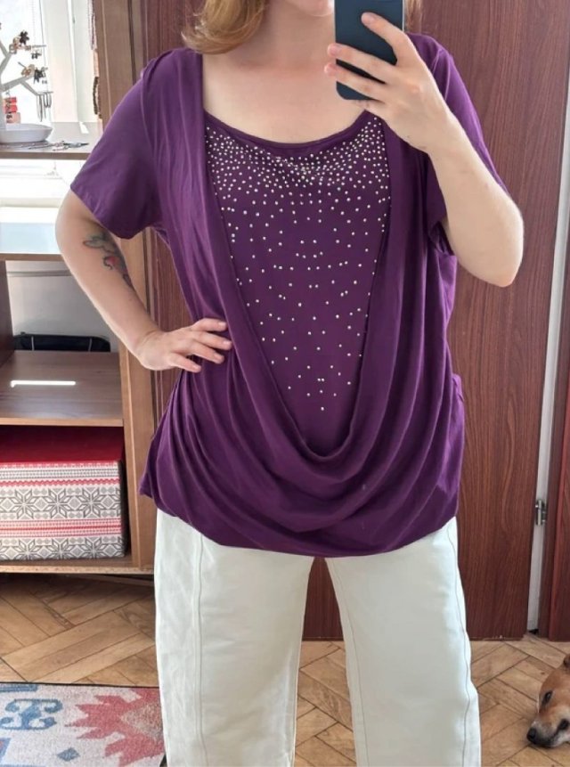 Fioletowa Bluzka z Dżetami Plus Size 4XL / 48 / 20