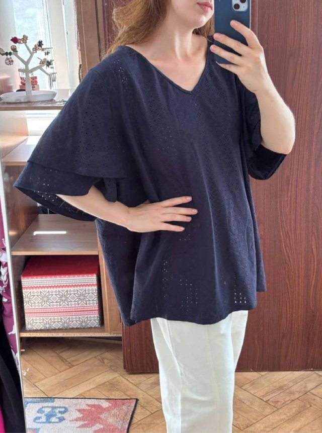 BloomChic Granatowa Bluzka Ażurowa Plus Size 28 8XL / 56 / 28