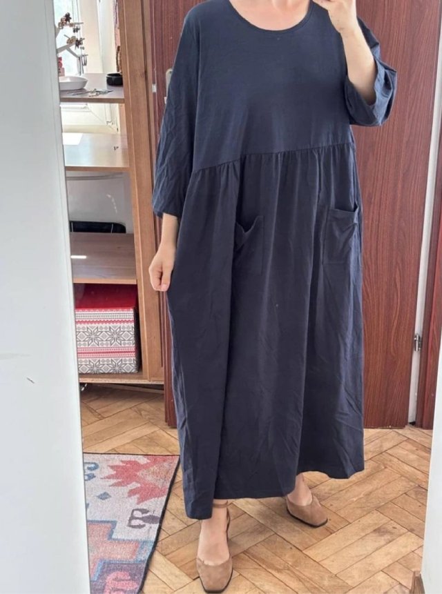 Ulla Popken Granatowa Sukienka Maxi Bawełniana Plus Size 24/26 7XL / 54 / 26
