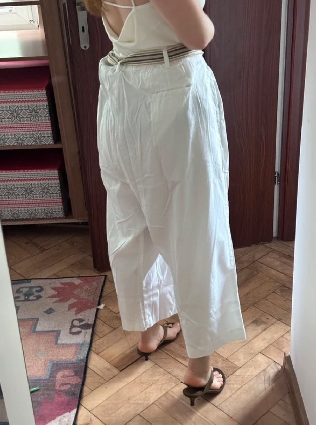 Only Necessities białe spodnie culotte 32W Plus Size bawełna z paskiem 9XL / 58 / 30