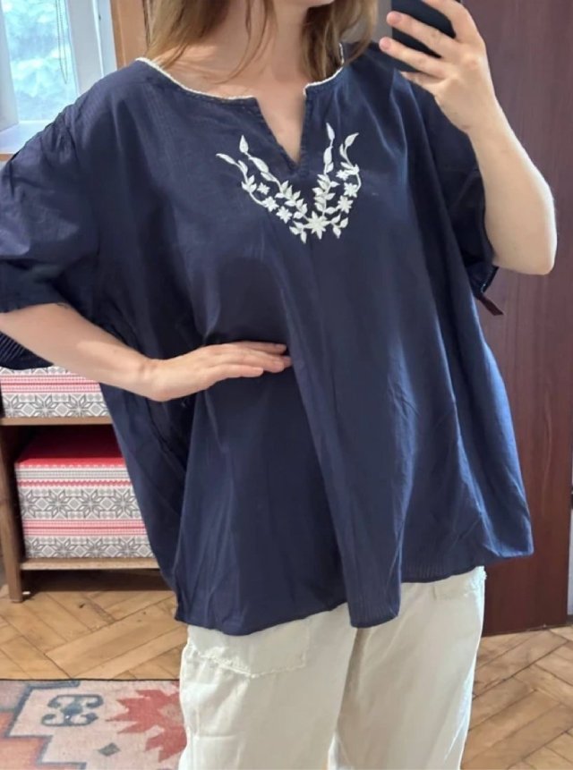 Haftowana bluzka L.A. Blues Deluxe 30/32W Plus Size oversize granatowa 9XL / 58 / 30