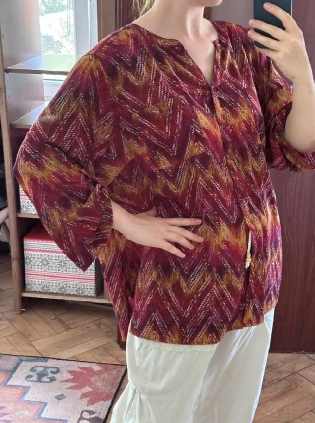 Bordowa wzorzysta koszula boho zygzaki merlot plus size 6XL / 52 / 24