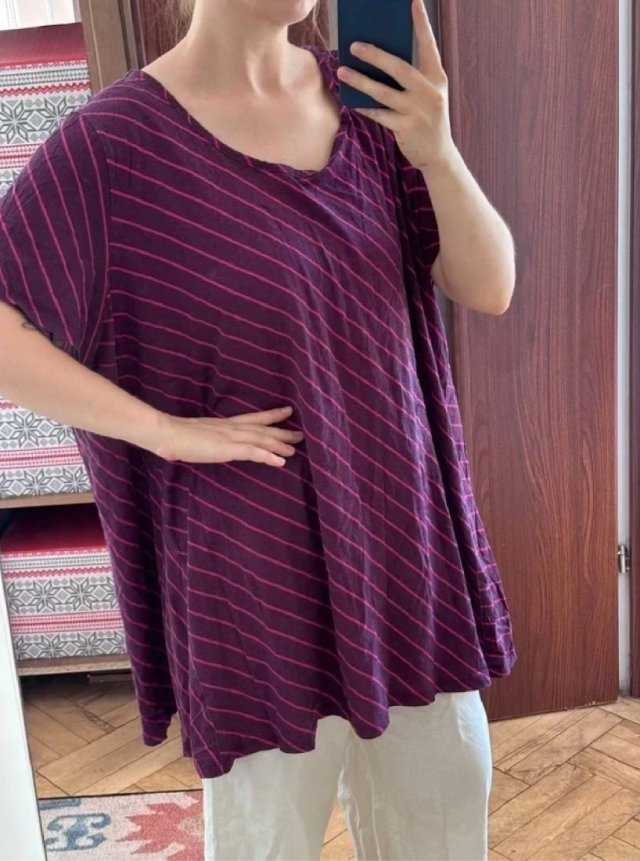 Fioletowa bluzka w różowe paski Roaman's (30/32) bawełniana oversize 9XL / 58 / 30