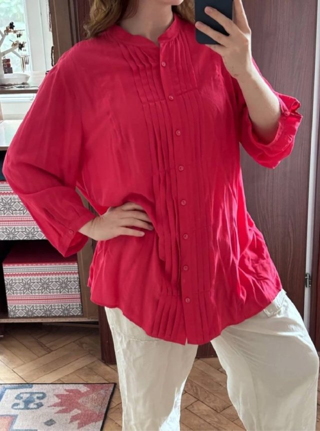 Gerry Weber koszula 4XL 48 malinowa fuksja elegancka plisowana Plus Size oversize 4XL / 48 / 20
