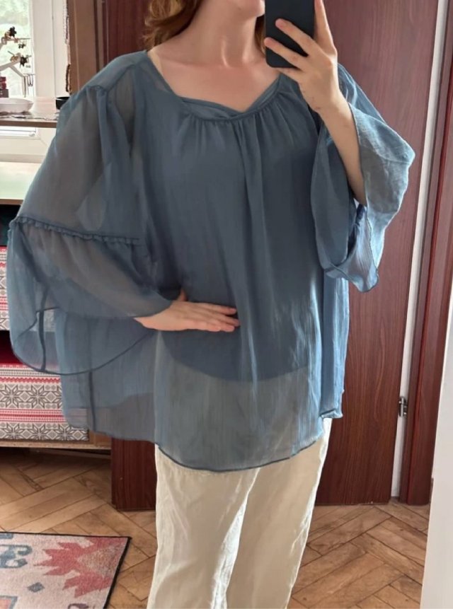 Lauren Conrad bluzka szyfonowa 8XL 56 błękitna zwiewna elegancka boho Plus Size 8XL / 56 / 2