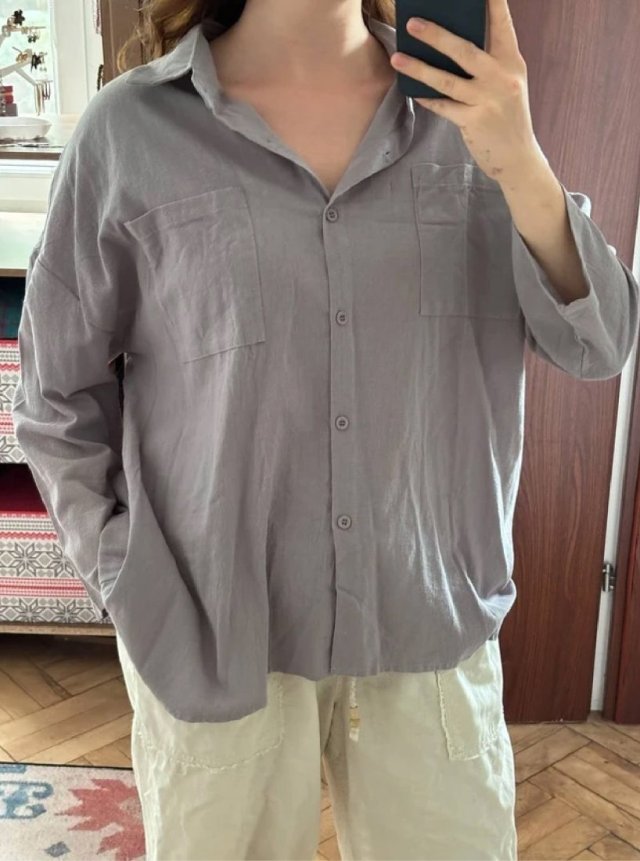 Szara koszula oversize Basic 4XL 48 lekka casual z kieszeniami na guziki XXL 4XL / 48 / 20