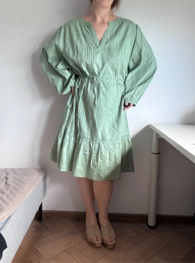 Lane Bryant sukienka midi bawełniana damska Plus Size, szałwiowa z wiązaniem 8XL / 56 / 28