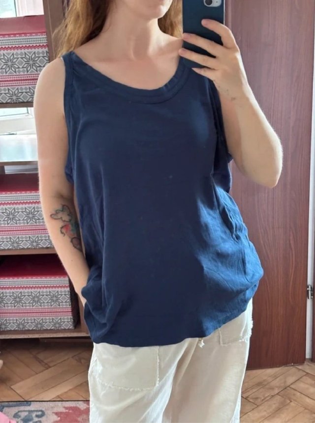 Avenue top bawełniany bez rękawów Plus Size, granatowy 6XL / 52 / 24