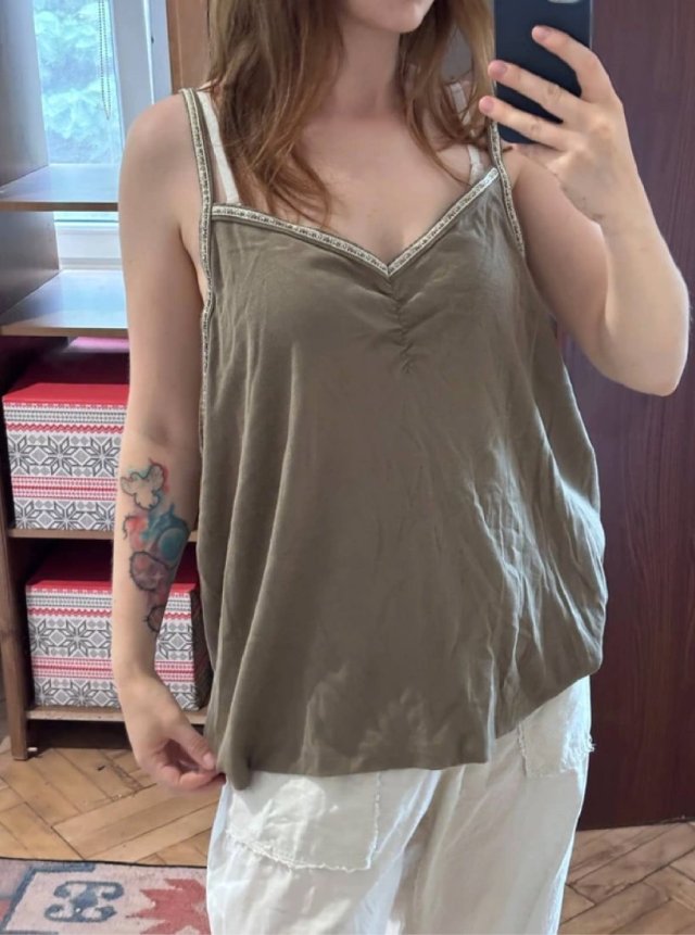 Khaki top na ramiączkach Lane Bryant 26/28 Plus Size ozdobny dekolt 7XL / 54 / 26