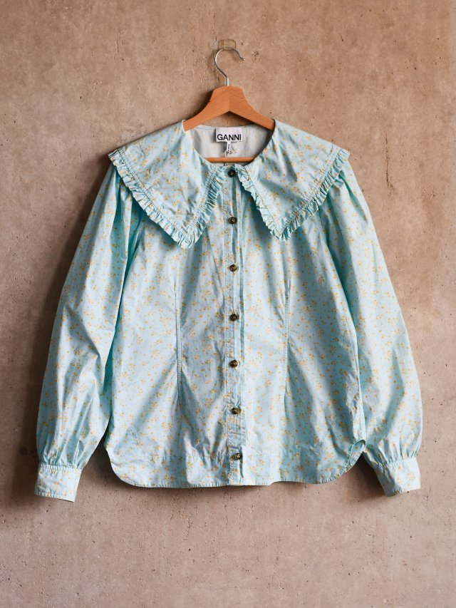Bawełniana koszula z ozdobnym kołnierzem duńskiej marki Ganni 40 kołnierzyk peter pan collar w kwiaty