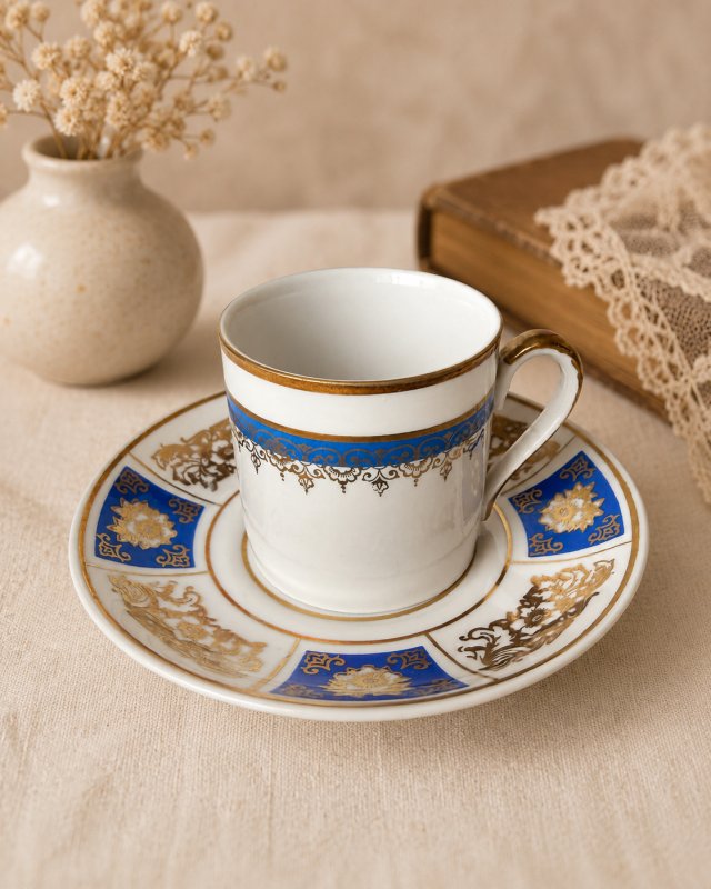 Filiżanka do mokki espresso kobalt i złocenia PM Martinroda NRD / GDR lata 60/70 Vintage